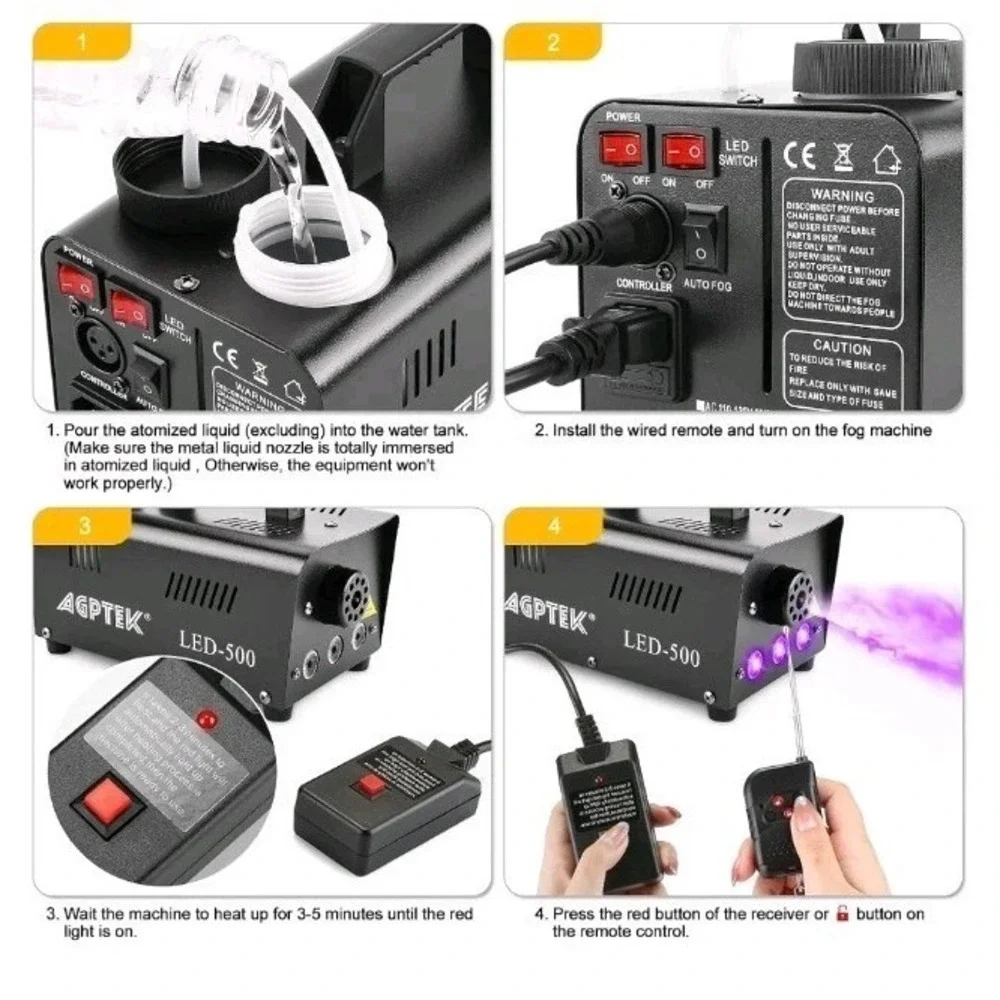 Smoke Machine, AGPTEK Fog Machine with 13 Colorful LED Lights Effect, 500W